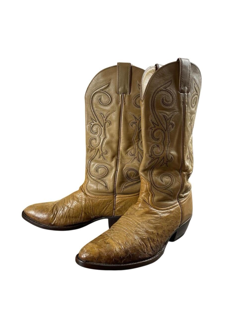 Vintage Nocona Ostrich Leather Western Cowboy Boots Men's 9D